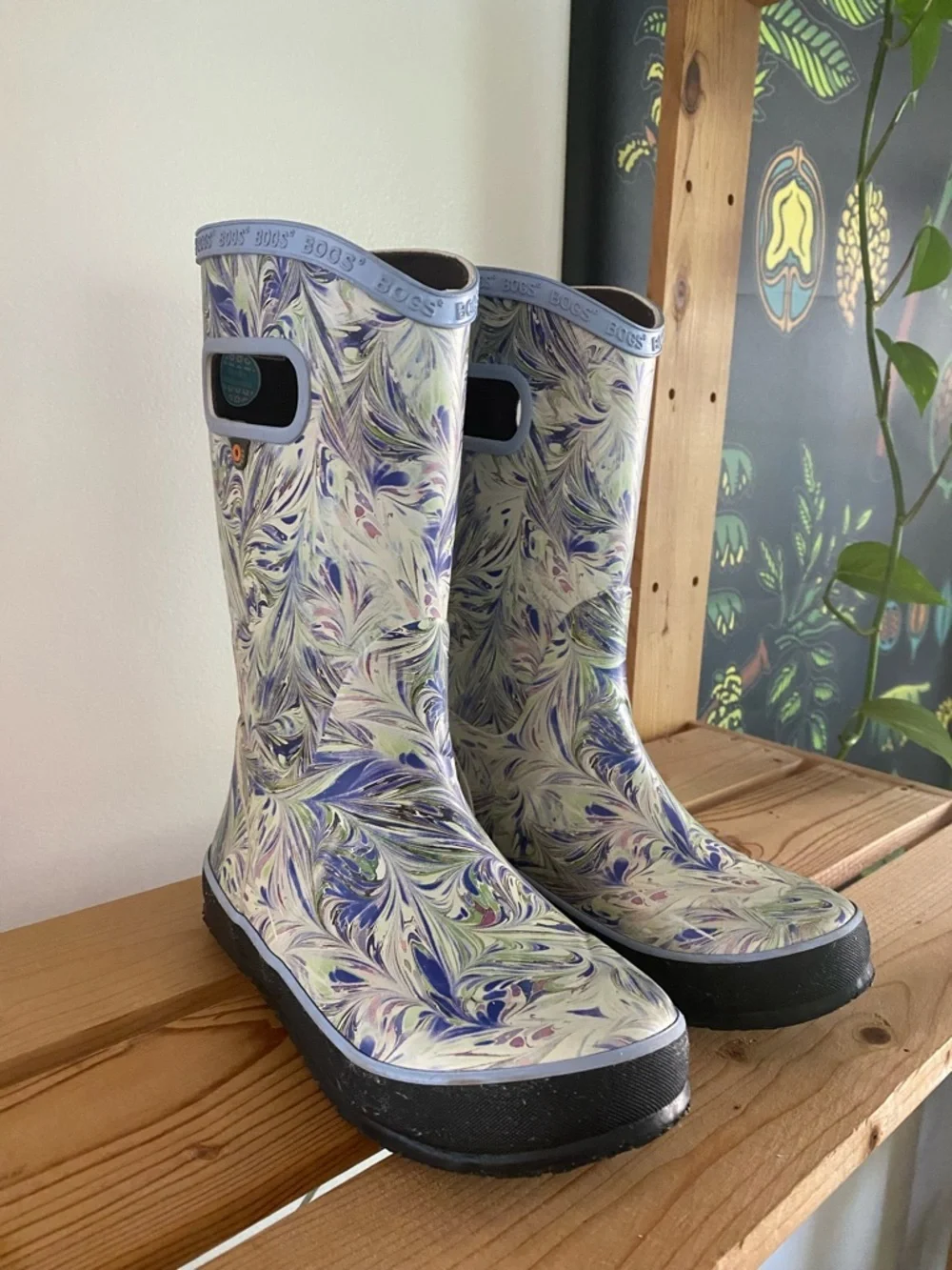 BOGS Purple Blue Periwinkle Marble Pull On Rain Boots Youth 2